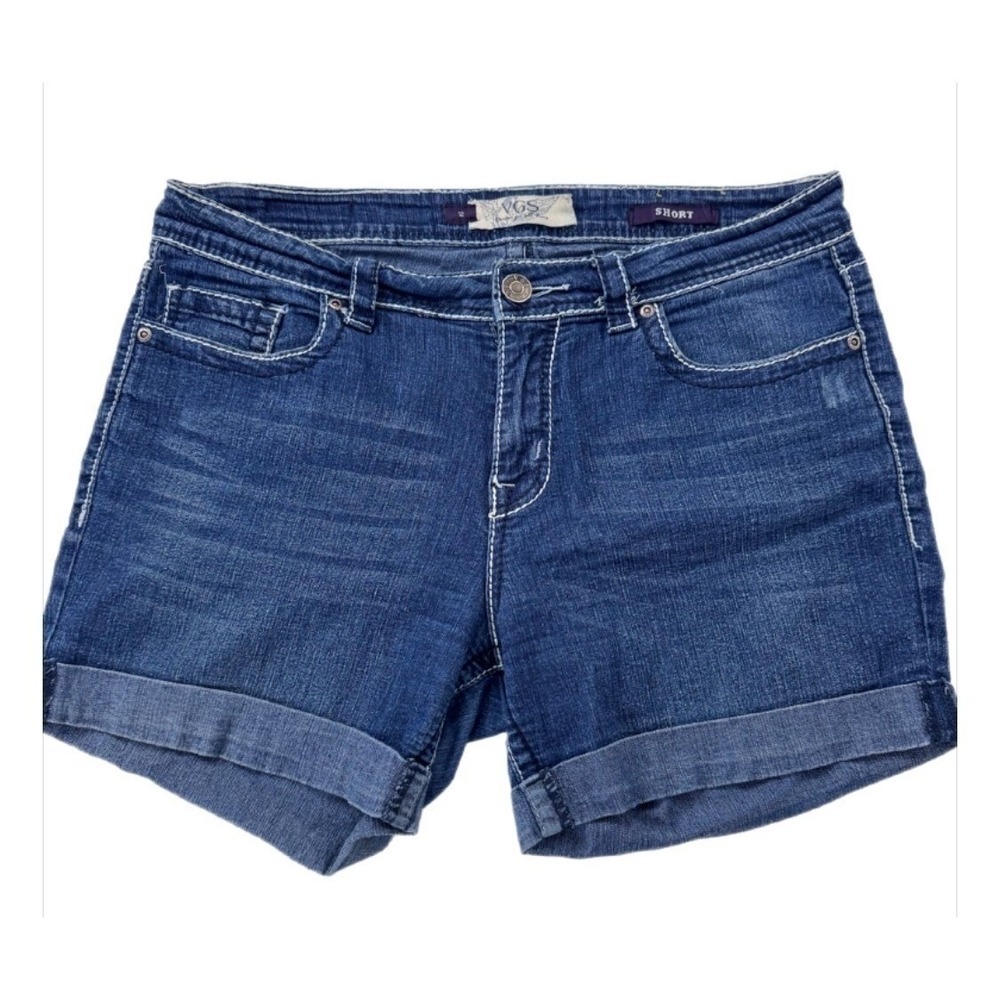 VGS Denim Shorts Women 12 Blue Embellished Pocket Cuffed Stretch VGS-59318A